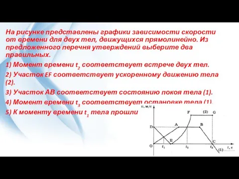 На ри­сун­ке представлены гра­фи­ки зависимости ско­ро­сти от вре­ме­ни для двух