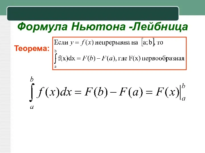 Формула Ньютона -Лейбница Теорема: