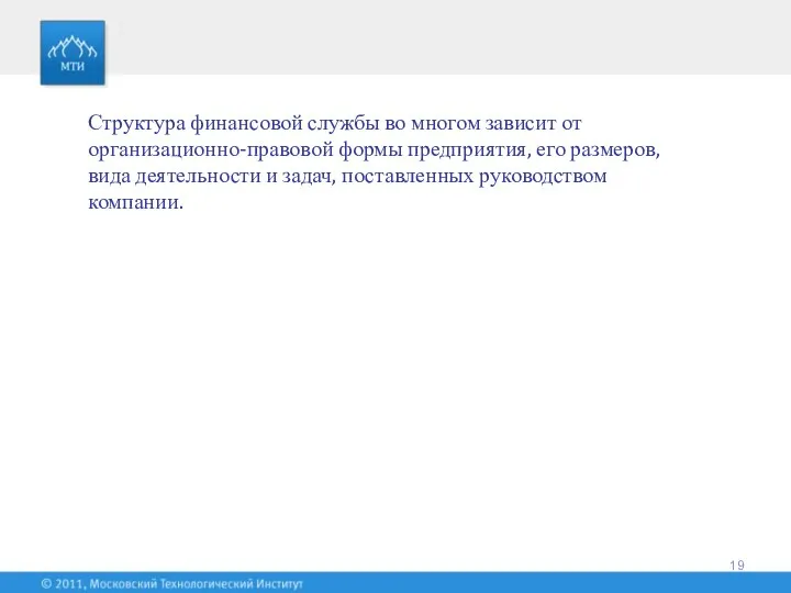 Структура финансовой службы во многом зависит от организационно-правовой формы предприятия,