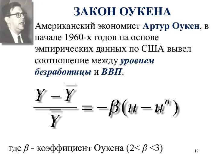 ЗАКОН ОУКЕНА Американский экономист Aртур Оукен, в начале 1960-х годов