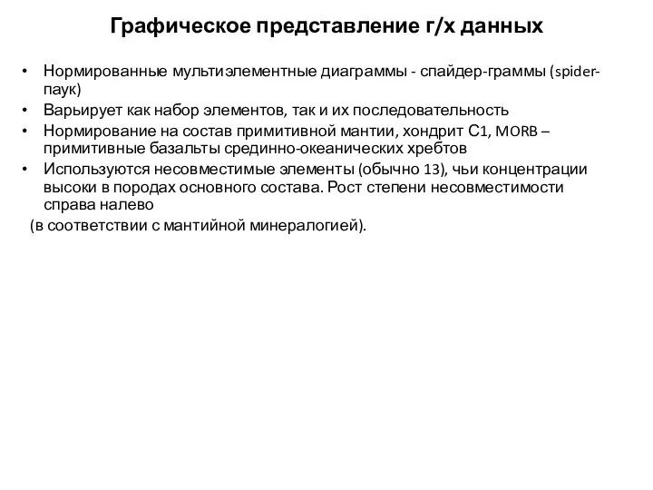 Графическое представление г/х данных Нормированные мультиэлементные диаграммы - спайдер-граммы (spider-паук)