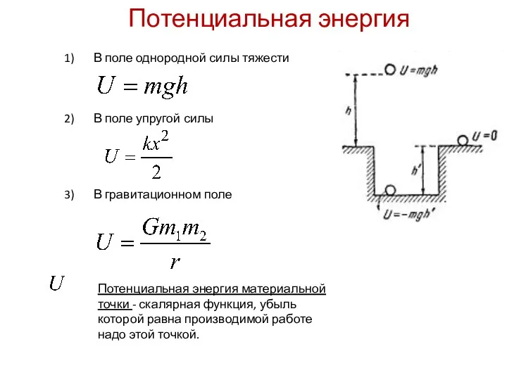 В поле однородной силы тяжести В поле упругой силы В