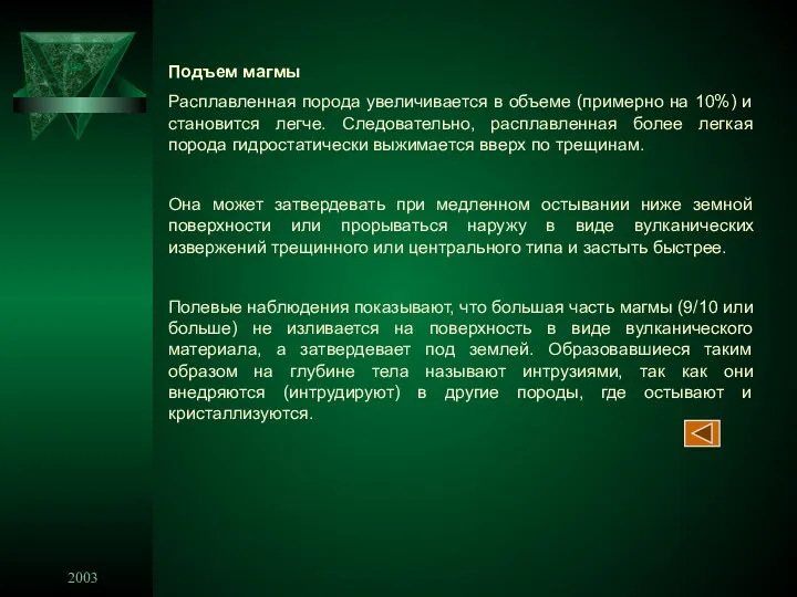 2003 16a Подъем магмы Расплавленная порода увеличивается в объеме (примерно