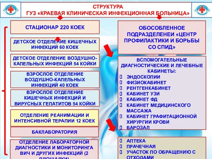 СТРУКТУРА ГУЗ «КРАЕВАЯ КЛИНИЧЕСКАЯ ИНФЕКЦИОННАЯ БОЛЬНИЦА» СТАЦИОНАР 220 КОЕК ОБОСОБЛЕННОЕ