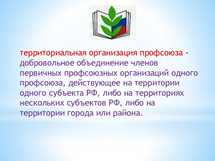 территориальная организация профсоюза - добровольное объединение членов первичных профсоюзных организаций