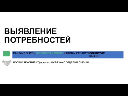 ПОЧЕМУ ЭТО ВАЖНО? ВЫЯВЛЕНИЕ ПОТРЕБНОСТЕЙ ВОПРОС ПО ОБМЕНУ (TRADE-IN) И СВЯЗКА С ОТДЕЛОМ ОЦЕНКИ