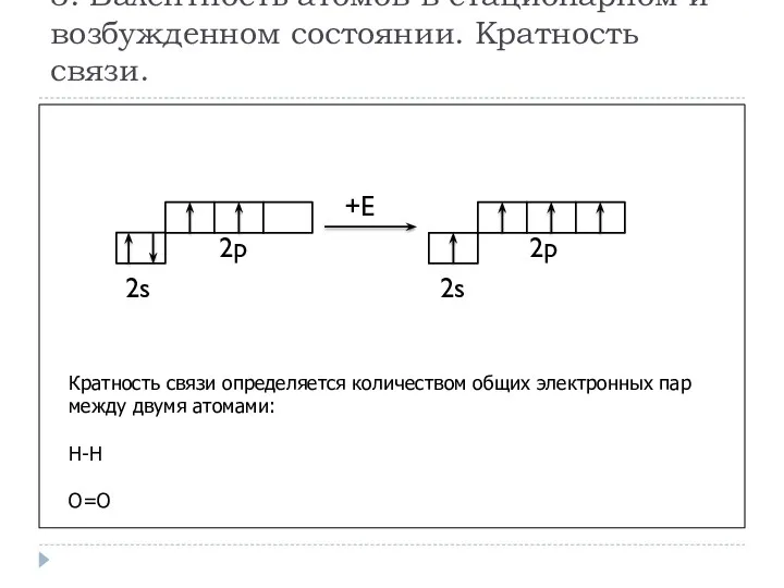 3. Валентность атомов в стационарном и возбужденном состоянии. Кратность связи.