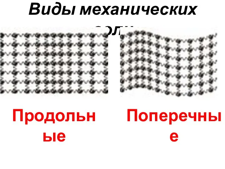 Виды механических волн Продольные Поперечные