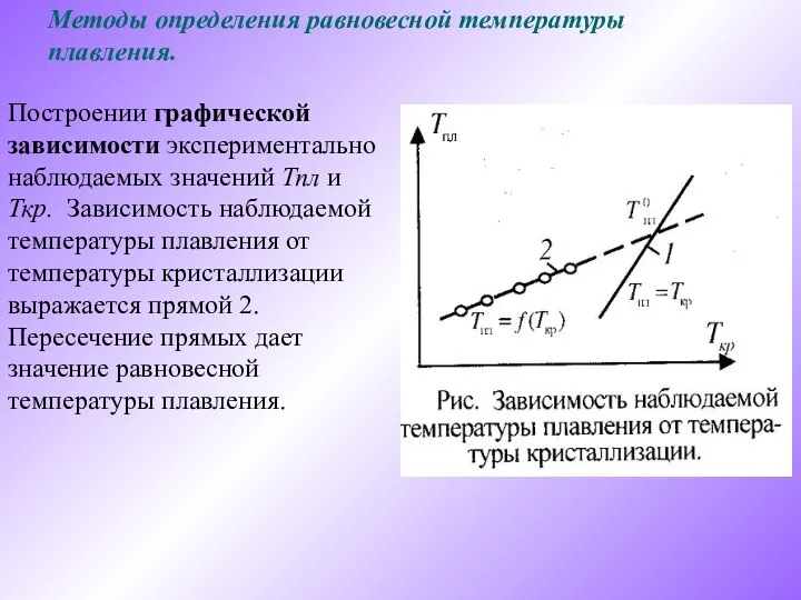 Методы определения равновесной температуры плавления. Построении графической зависимости экспериментально наблюдаемых