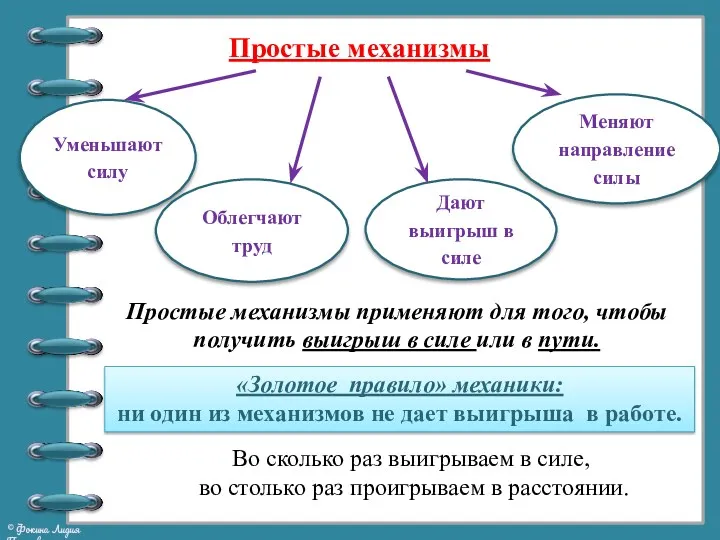 Уменьшают силу Облегчают труд Дают выигрыш в силе Меняют направление