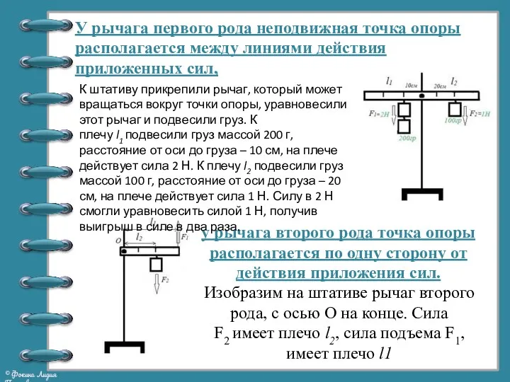 У рычага первого рода неподвижная точка опоры располагается между линиями