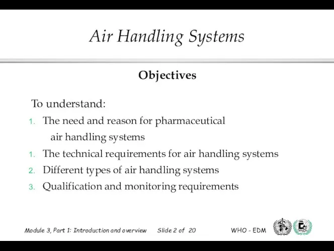 Objectives To understand: The need and reason for pharmaceutical air