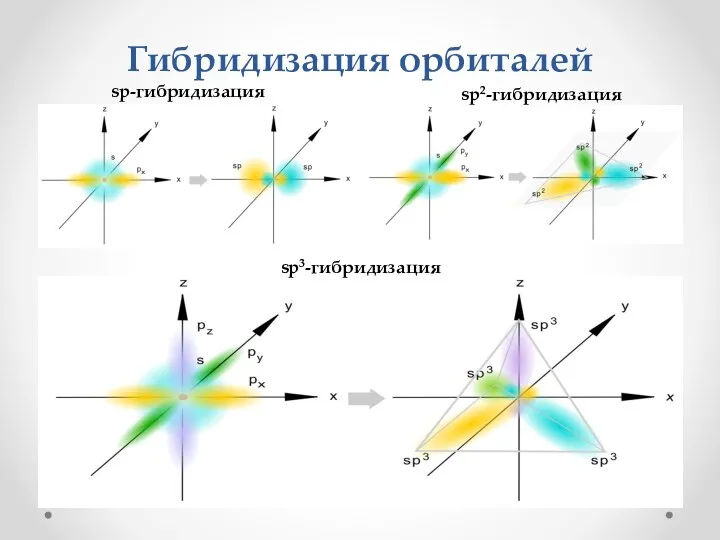 Гибридизация орбиталей sp-гибридизация sp2-гибридизация sp3-гибридизация