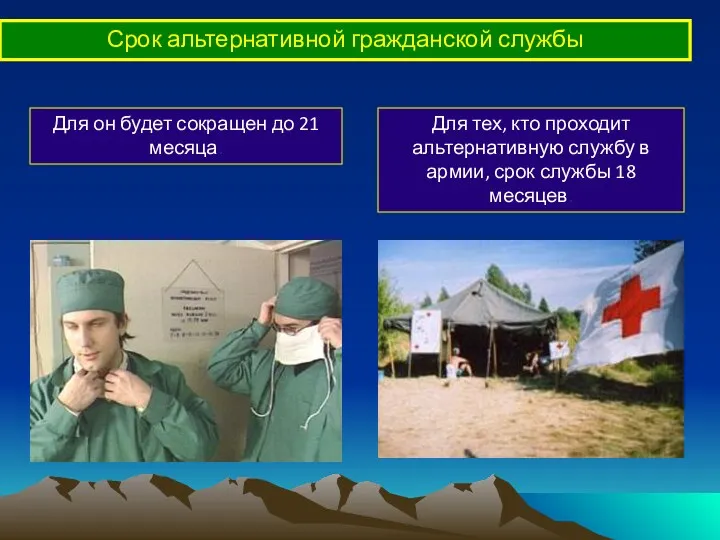 Срок альтернативной гражданской службы Для он будет сокращен до 21