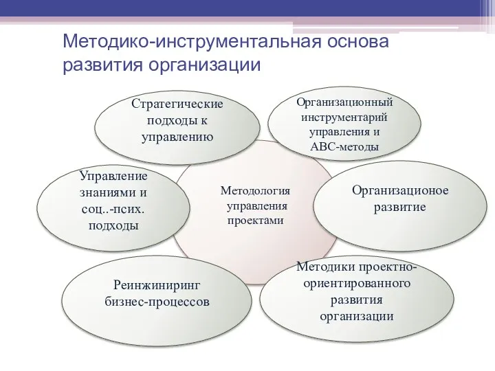 Методология управления проектами Методико-инструментальная основа развития организации Стратегические подходы к