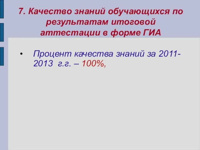 7. Качество знаний обучающихся по результатам итоговой аттестации в форме