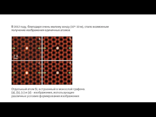 В 2012 году, благодаря очень малому зонду (10^-10 м), стало возможным получение изображения