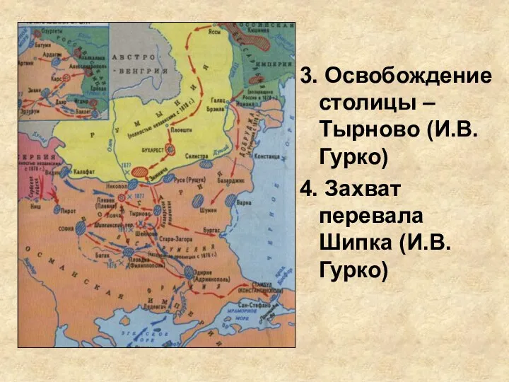 3. Освобождение столицы – Тырново (И.В.Гурко) 4. Захват перевала Шипка (И.В.Гурко)