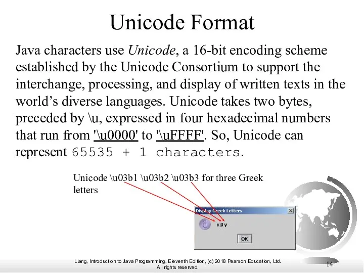 Unicode Format Java characters use Unicode, a 16-bit encoding scheme