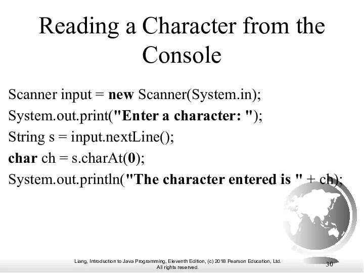 Reading a Character from the Console Scanner input = new