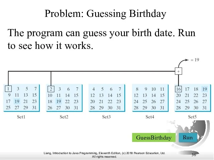 Problem: Guessing Birthday The program can guess your birth date.