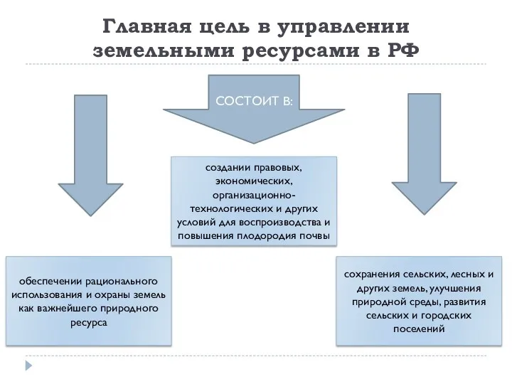 Главная цель в управлении земельными ресурсами в РФ обеспечении рационального