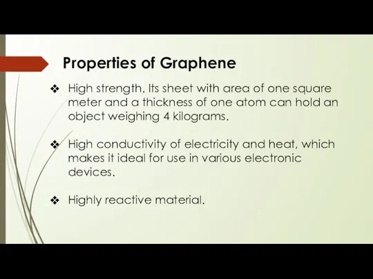 Properties of Graphene High strength. Its sheet with area of