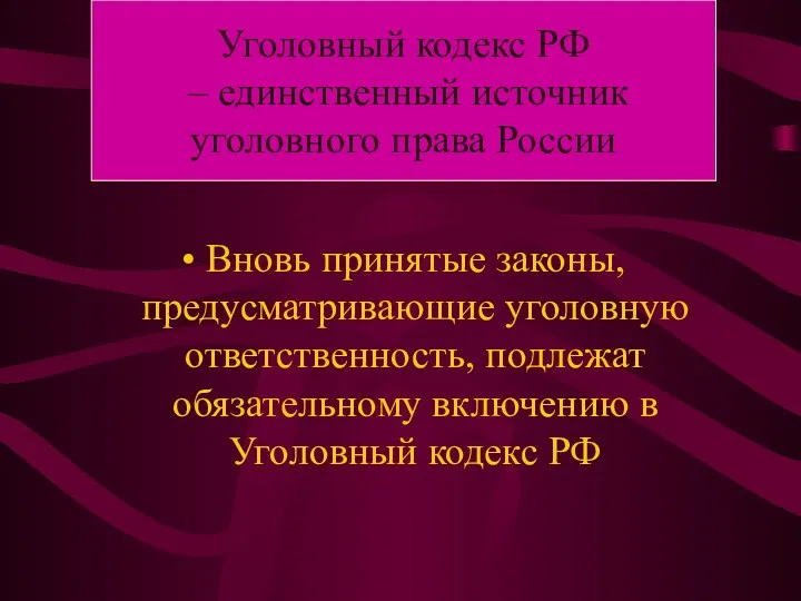 Вновь принятые законы, предусматривающие уголовную ответственность, подлежат обязательному включению в