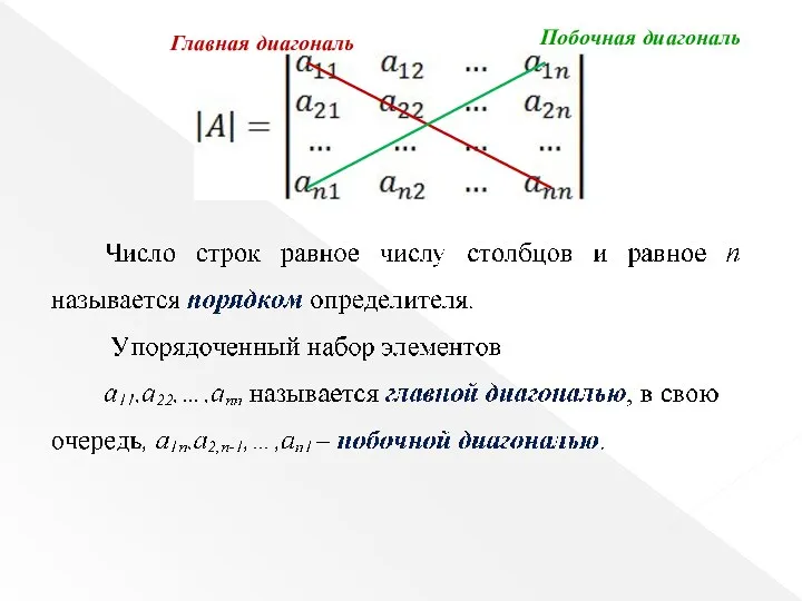 Побочная диагональ Главная диагональ