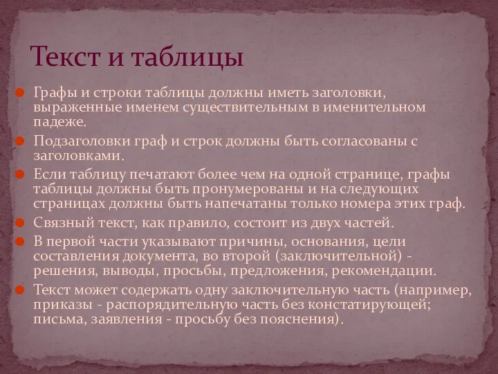 Графы и строки таблицы должны иметь заголовки, выраженные именем существительным