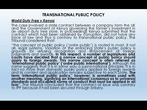 TRANSNATIONAL PUBLIC POLICY World Duty Free v Kenya The case