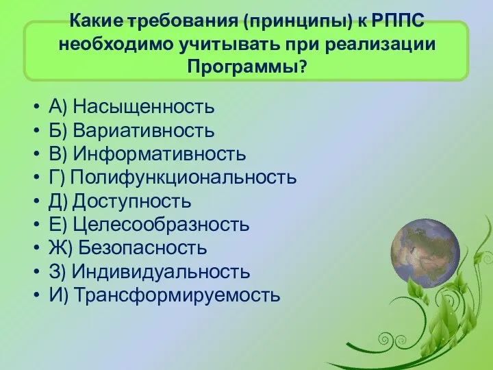 Какие требования (принципы) к РППС необходимо учитывать при реализации Программы?