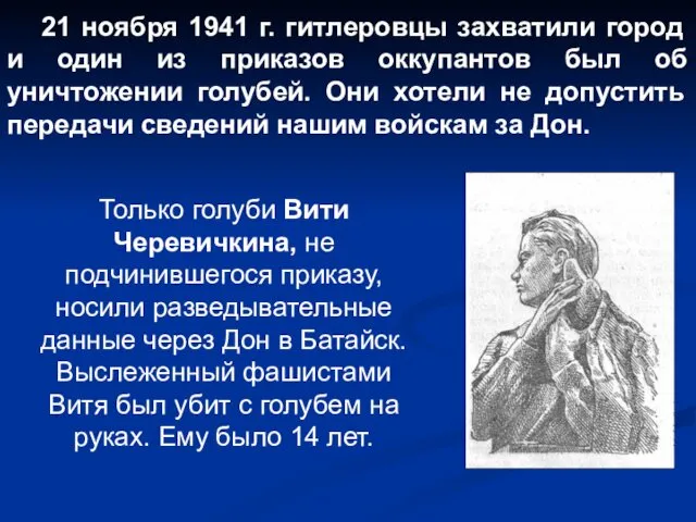 21 ноября 1941 г. гитлеровцы захватили город и один из