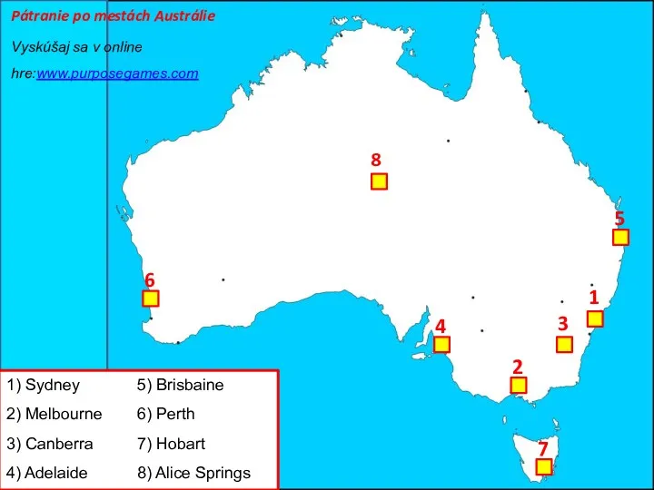 Pátranie po mestách Austrálie 4 3 2 1 5 6