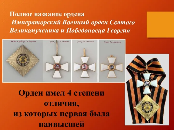 Полное название ордена Императорский Военный орден Святого Великомученика и Победоносца