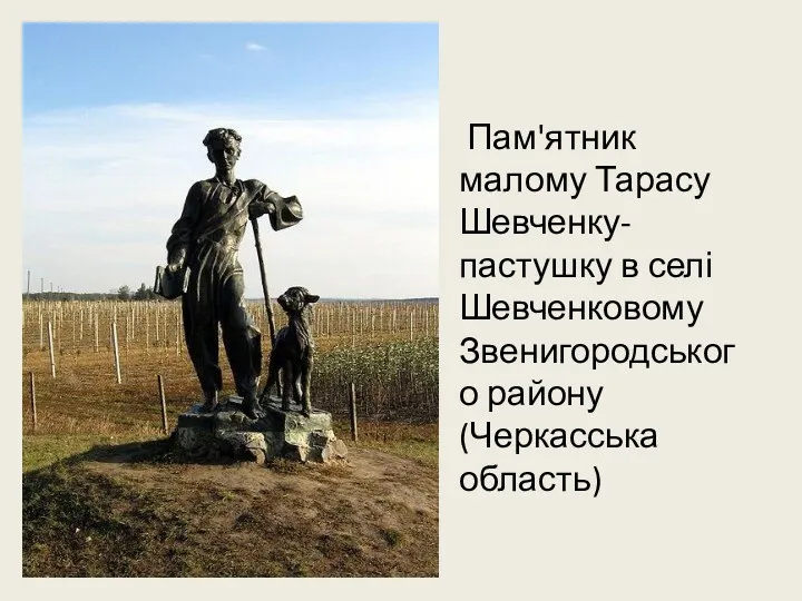 Пам'ятник малому Тарасу Шевченку-пастушку в селі Шевченковому Звенигородського району(Черкасська область)