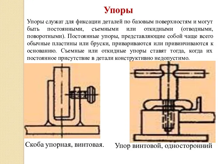 Упоры Скоба упорная, винтовая. Упор винтовой, односторонний Упоры служат для