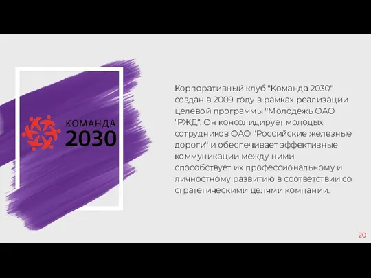 Корпоративный клуб "Команда 2030" создан в 2009 году в рамках