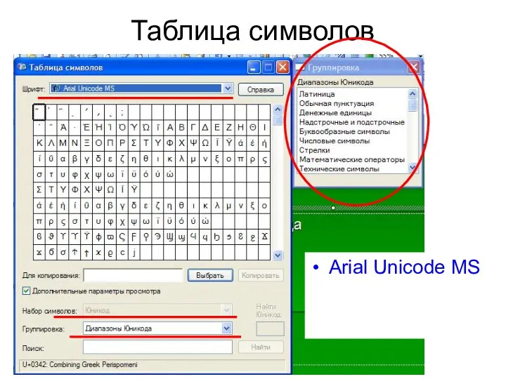 Таблица символов Arial Unicode MS