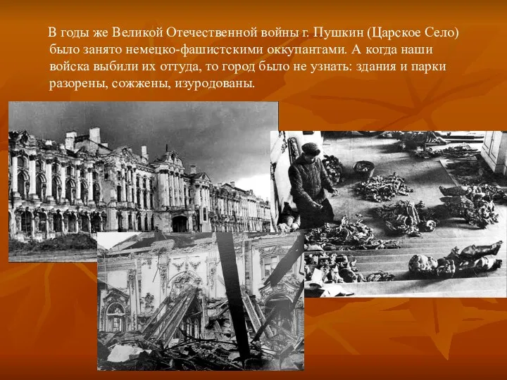 В годы же Великой Отечественной войны г. Пушкин (Царское Село)