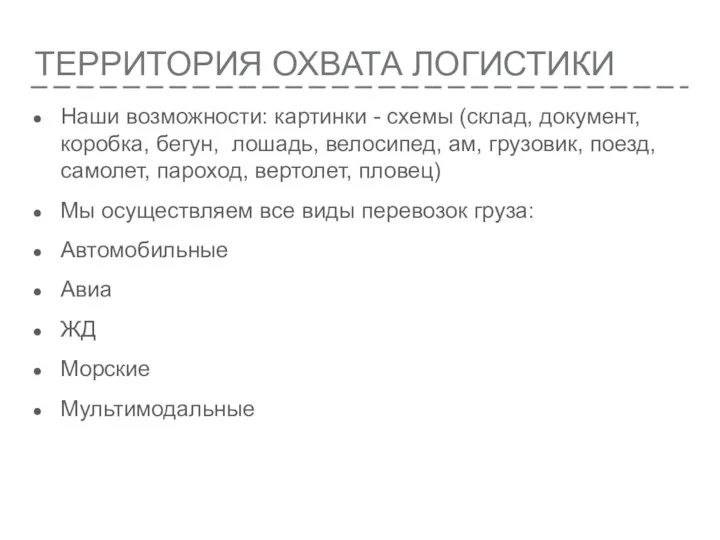 ТЕРРИТОРИЯ ОХВАТА ЛОГИСТИКИ Наши возможности: картинки - схемы (склад, документ,