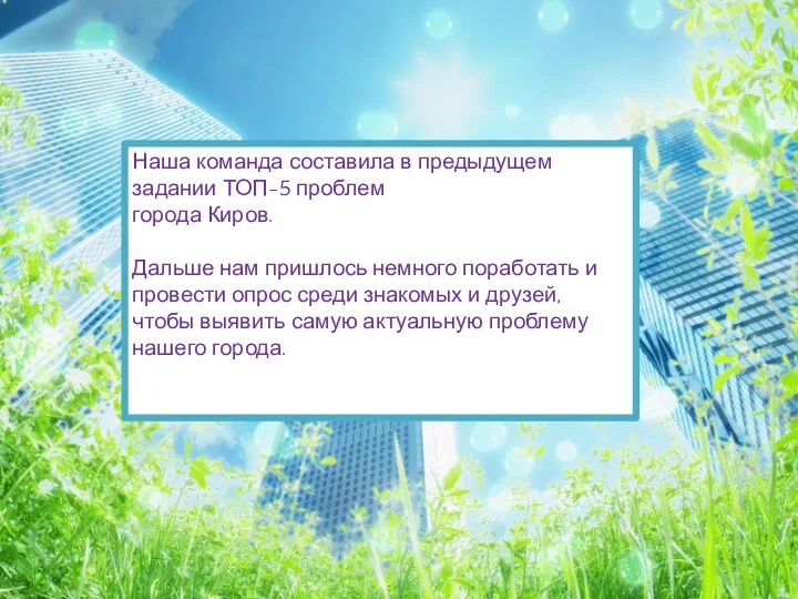 Наша команда составила в предыдущем задании ТОП-5 проблем города Киров.