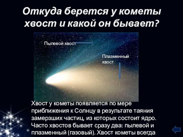 Откуда берется у кометы хвост и какой он бывает? Хвост