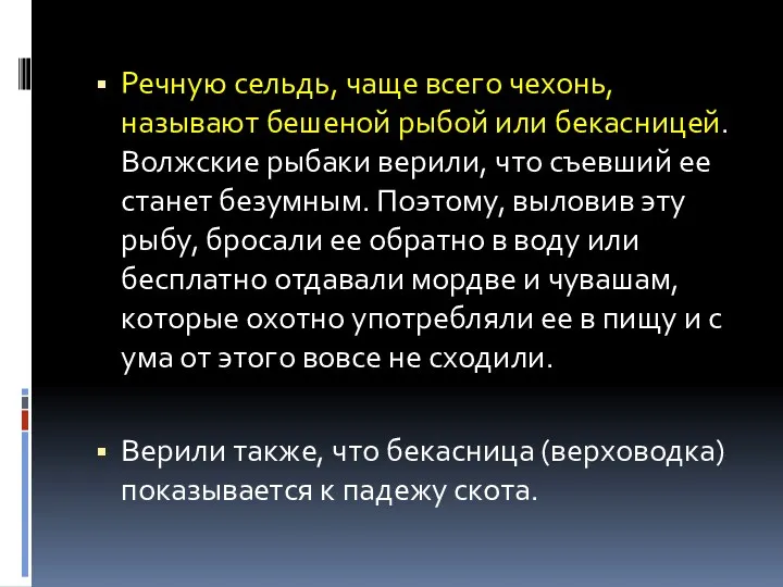 Речную сельдь, чаще всего чехонь, называют бешеной рыбой или бекасницей.