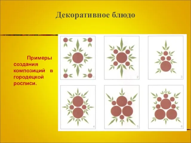 Декоративное блюдо Примеры создания композиций в городецкой росписи.