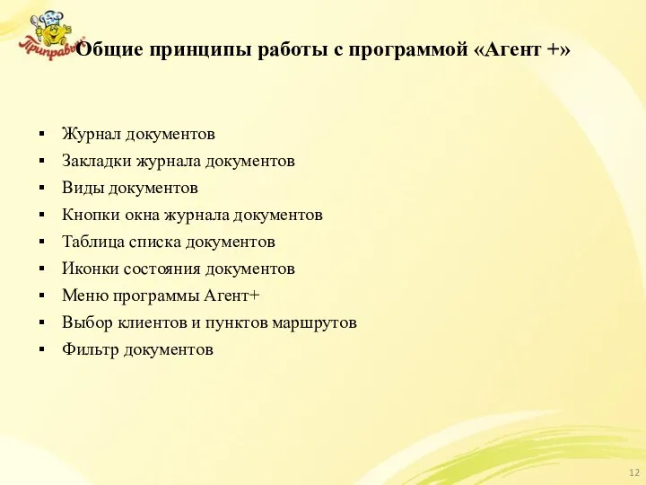 Общие принципы работы с программой «Агент +» Журнал документов Закладки