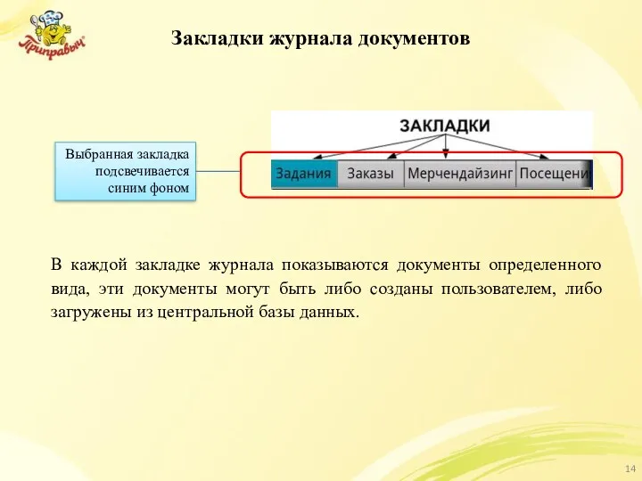 Закладки журнала документов В каждой закладке журнала показываются документы определенного