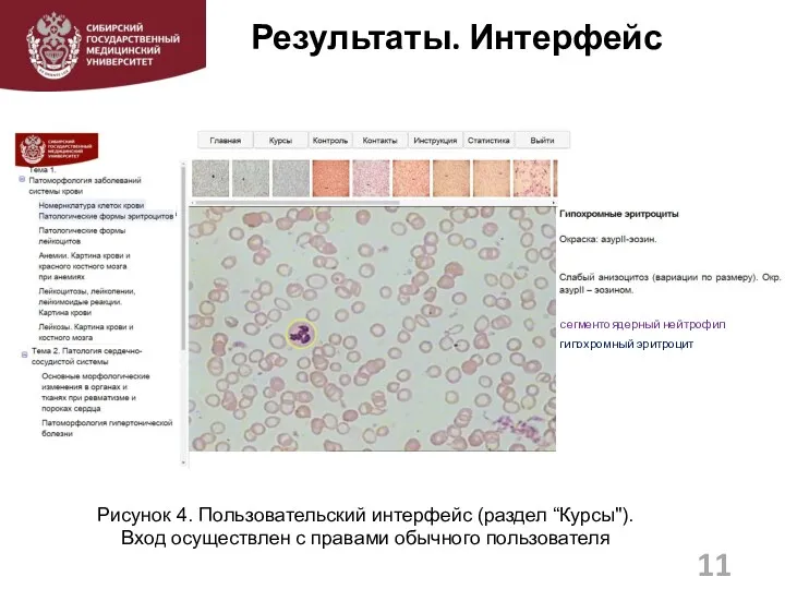 Результаты. Интерфейс 11 Рисунок 4. Пользовательский интерфейс (раздел “Курсы"). Вход