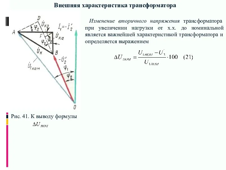 Внешняя характеристика трансформатора Изменение вторичного напряжения трансформатора при увеличении нагрузки