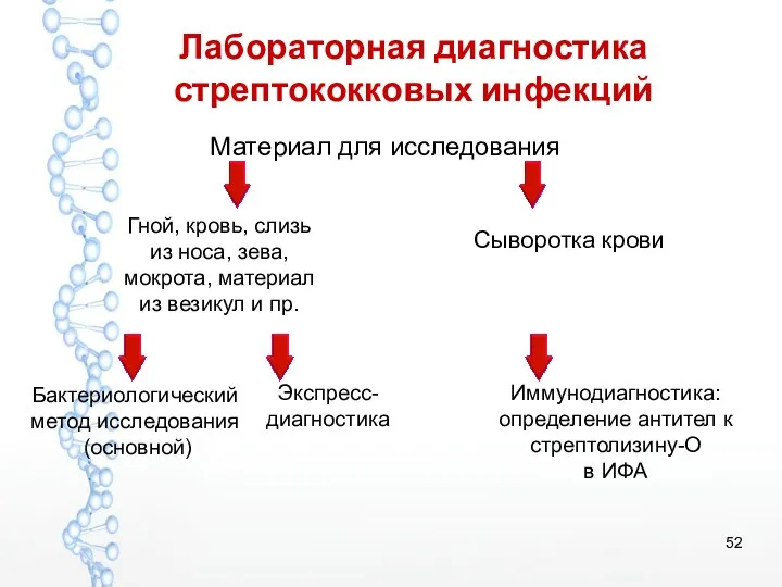 Лабораторная диагностика стрептококковых инфекций Материал для исследования Гной, кровь, слизь